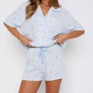 Women's Blue Striped Heart Pajama Set